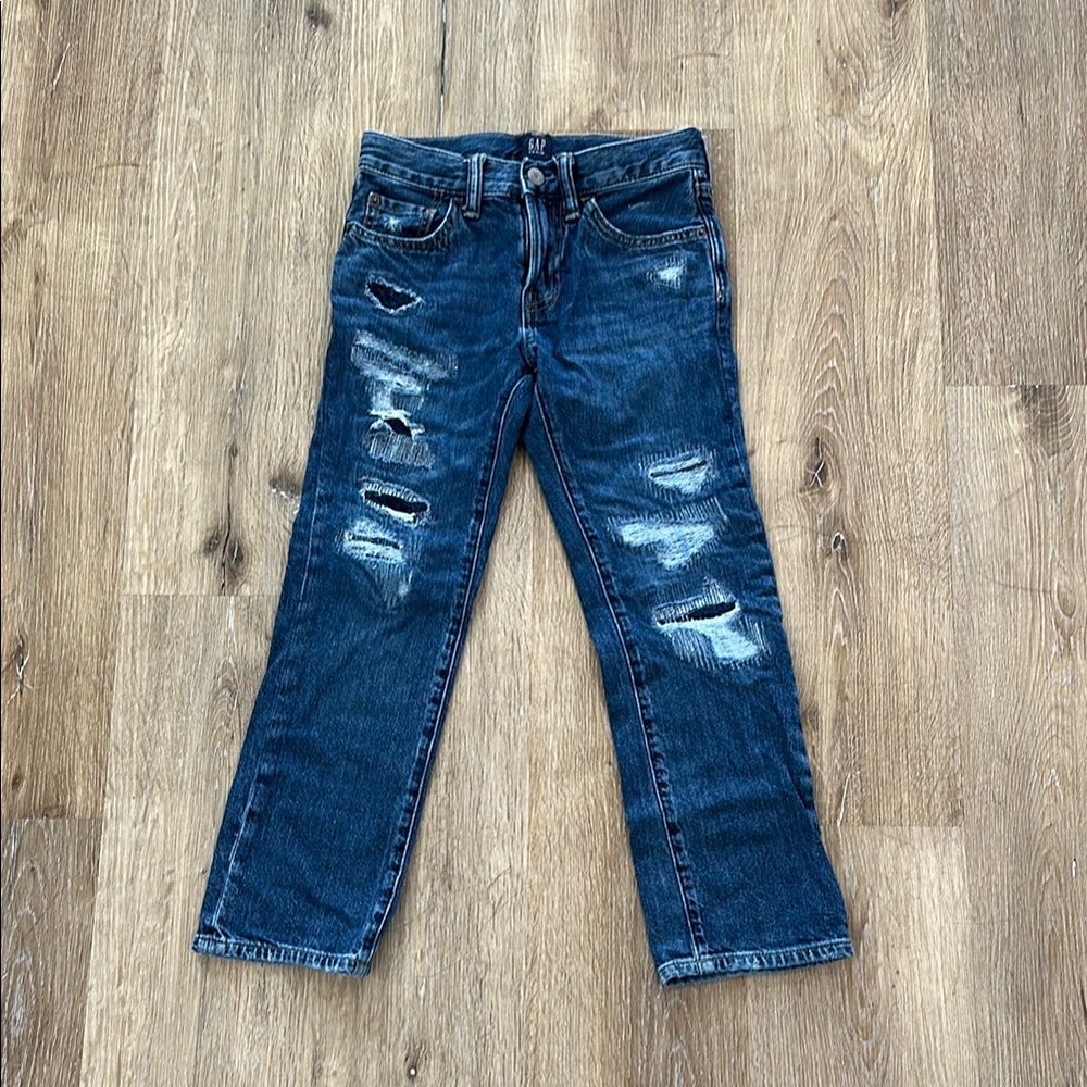 Gap Y2K Distressed Straight Leg Denim Jeans Boys 8 Regular Blue Casual